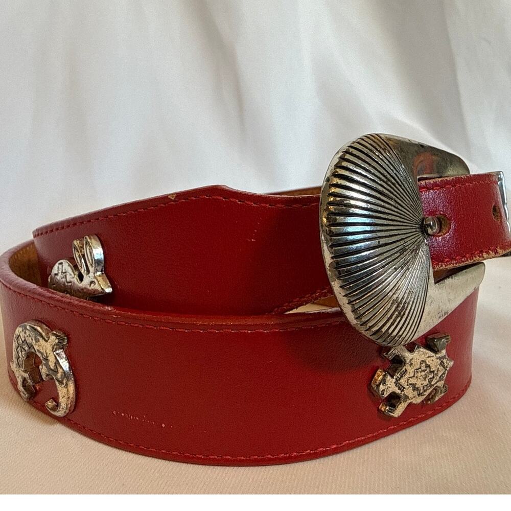 Vintage Silver Creek Collection Southwestern Concho Belt – Red Leather – Size 32